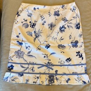 Elliott Lauren White Midi Skirt with Blue Floral Print